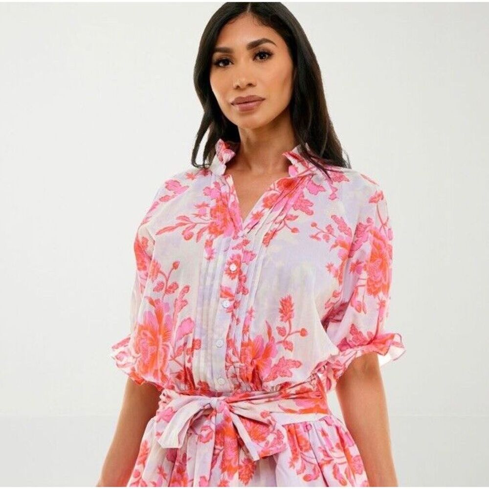 Premier Amour Womens Short Sleeve Floral Fit +‎ Flare Dress Pink Orange 16 NWT - Picture 4 of 13